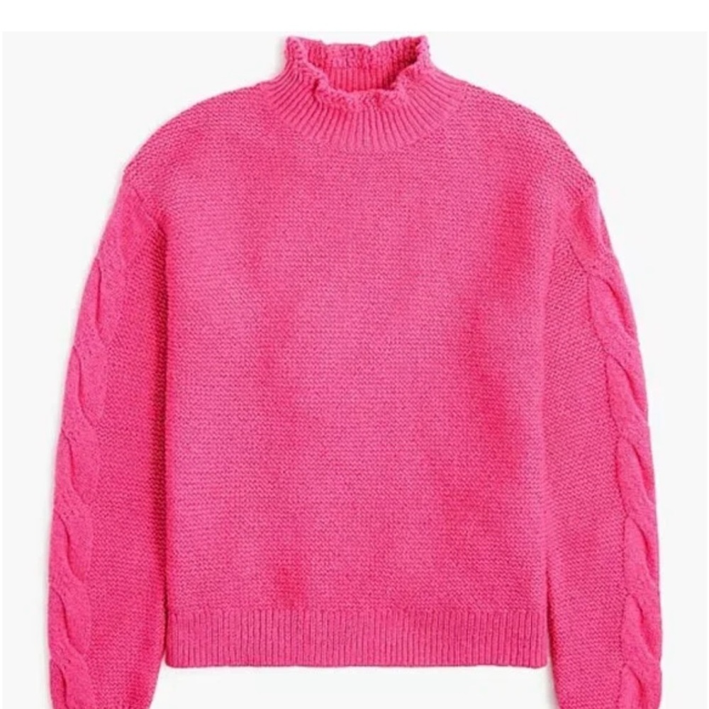 J. Crew Soft Fuchsia Mockneck Cable-Sleeve Sweater